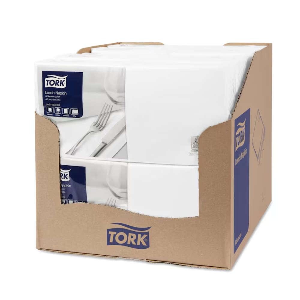 Tork 477149 Lunchservietten Weiß Advanced 1/4-Falz 2-lagig | Karton (10 Packungen)