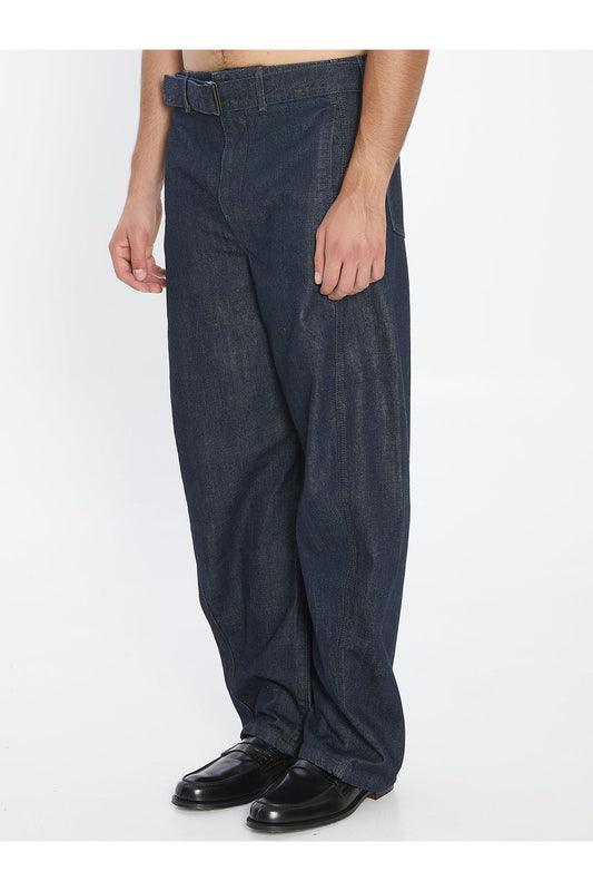 Twisted belted pants in denim