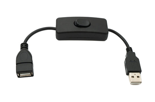 SYSTEM-S USB 2.0 Kabel 20 cm Typ A Stecker zu Buchse Schalter in Schwarz