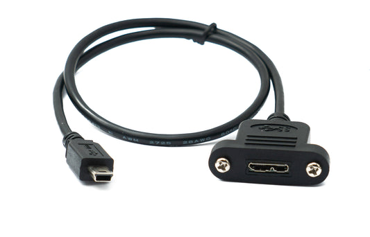SYSTEM-S USB 3.0 Kabel 50 cm Micro B Buchse zu 2.0 Mini B Stecker Panel Mount Schraube