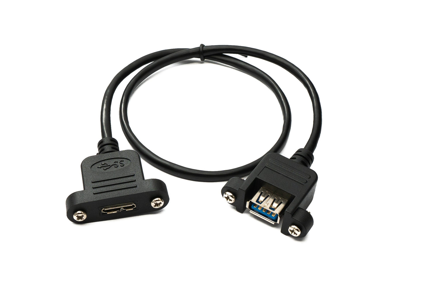 SYSTEM-S USB 3.0 Kabel 50 cm Micro B Buchse zu 3.0 Typ A Buchse Panel Mount Schraube 5 Gbit/s 100W