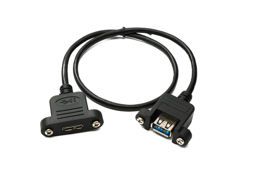 SYSTEM-S USB 3.0 Kabel 50 cm Micro B Buchse zu 3.0 Typ A Buchse Panel Mount Schraube 5 Gbit/s 100W