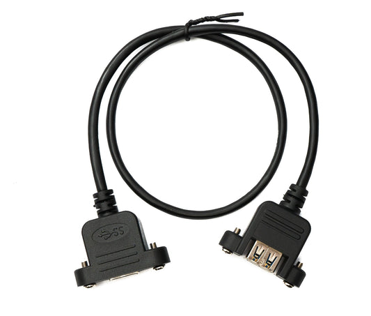 SYSTEM-S USB 3.0 Kabel 50 cm Micro B Buchse zu 3.0 Typ A Buchse Panel Mount Schraube 5 Gbit/s 100W