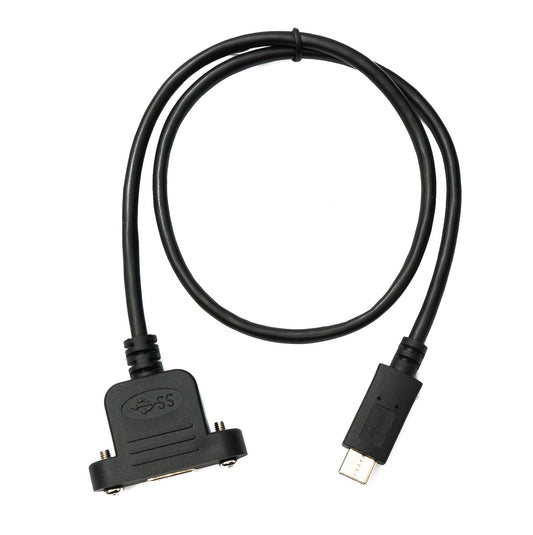 SYSTEM-S USB 3.0 Kabel 50 cm Micro B Buchse zu 3.1 Typ C Stecker Panel Mount Schraube 5 Gbit/s 100W