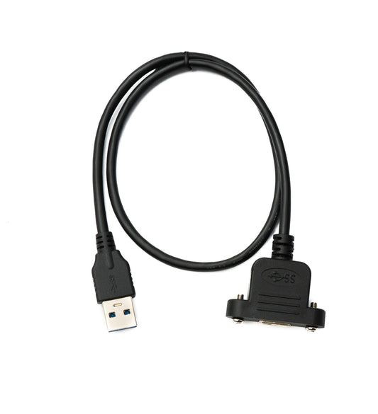 SYSTEM-S USB 3.0 Kabel 50 cm Micro B Buchse zu 3.0 Typ A Stecker Panel Mount Schraube 5 Gbit/s 100W