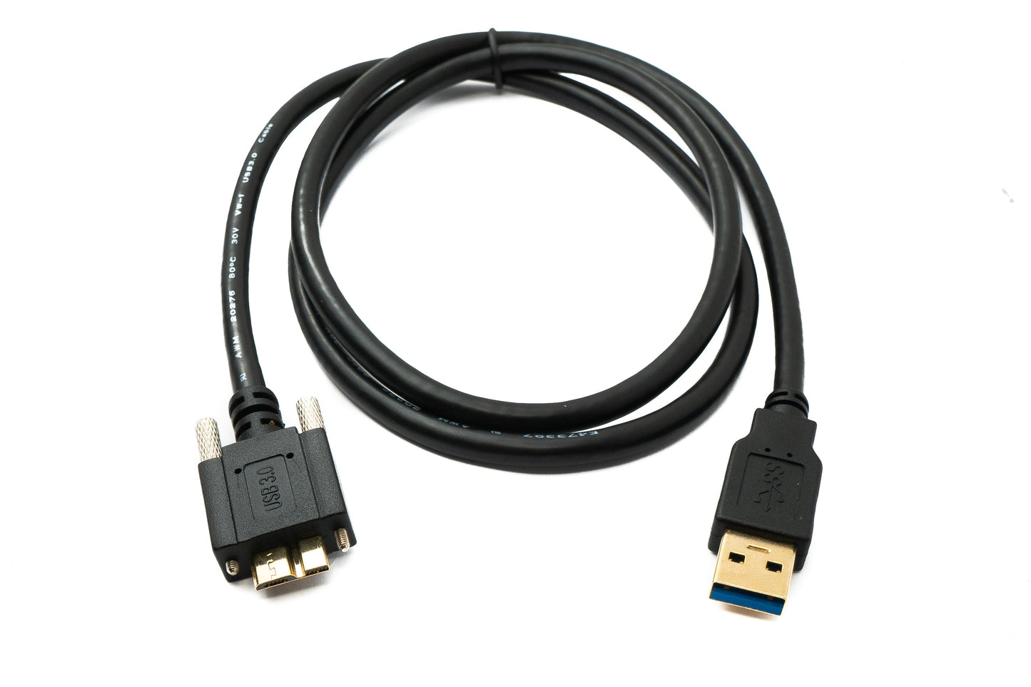 SYSTEM-S USB 3.0 Kabel 100 cm Micro B Stecker zu 3.0 Typ A Stecker Panel Mount Schraube 5 Gbit/s 100W