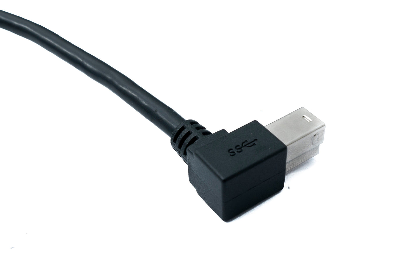 SYSTEM-S USB 3.0 snúra 150 cm karlkyns B í karlkyns A tengi, vinklaður vinstri hornréttur, 5 Gbit/s 100W, svart