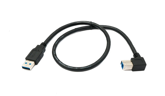 SYSTEM-S USB 3.0 snúra 50 cm karlkyns B í karlkyns A tengi, hallað niður á við, 5 Gbit/s 100W, svart