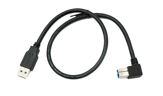 SYSTEM-S USB 3.0 snúra 50 cm karlkyns B í karlkyns A tengi, hallað niður á við, 5 Gbit/s 100W, svart
