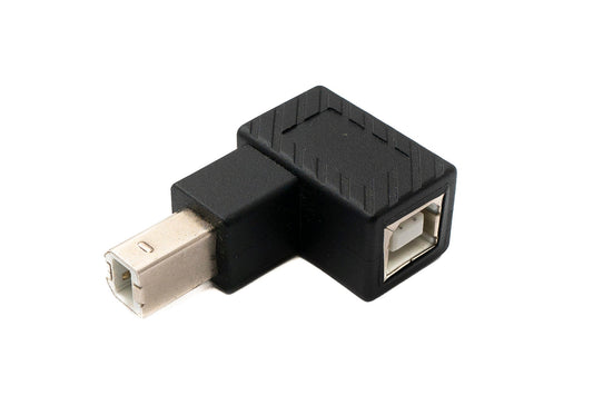 SYSTEM-S USB 2.0 millistykki af gerðinni B karlkyns í kvenkyns snúra með niðurhallaðri snúru í svörtu