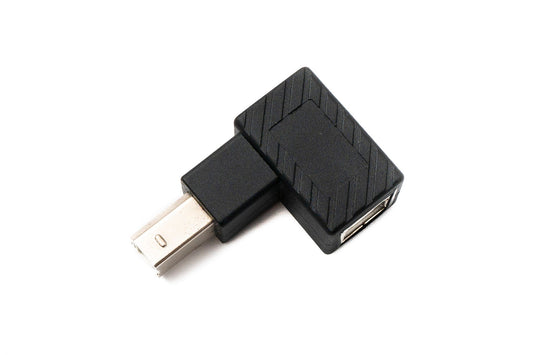 SYSTEM-S USB 2.0 millistykki af gerðinni B karlkyns í kvenkyns snúra með niðurhallaðri snúru í svörtu