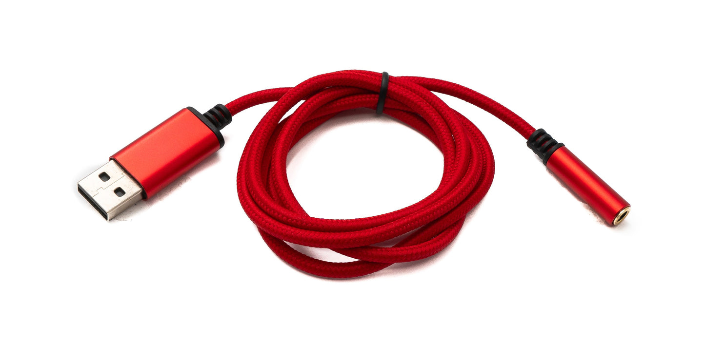 SYSTEM-S Hljóðsnúra USB 100 cm 3,5 mm tengil í 2.0 A tengil AUX fléttaður rauður