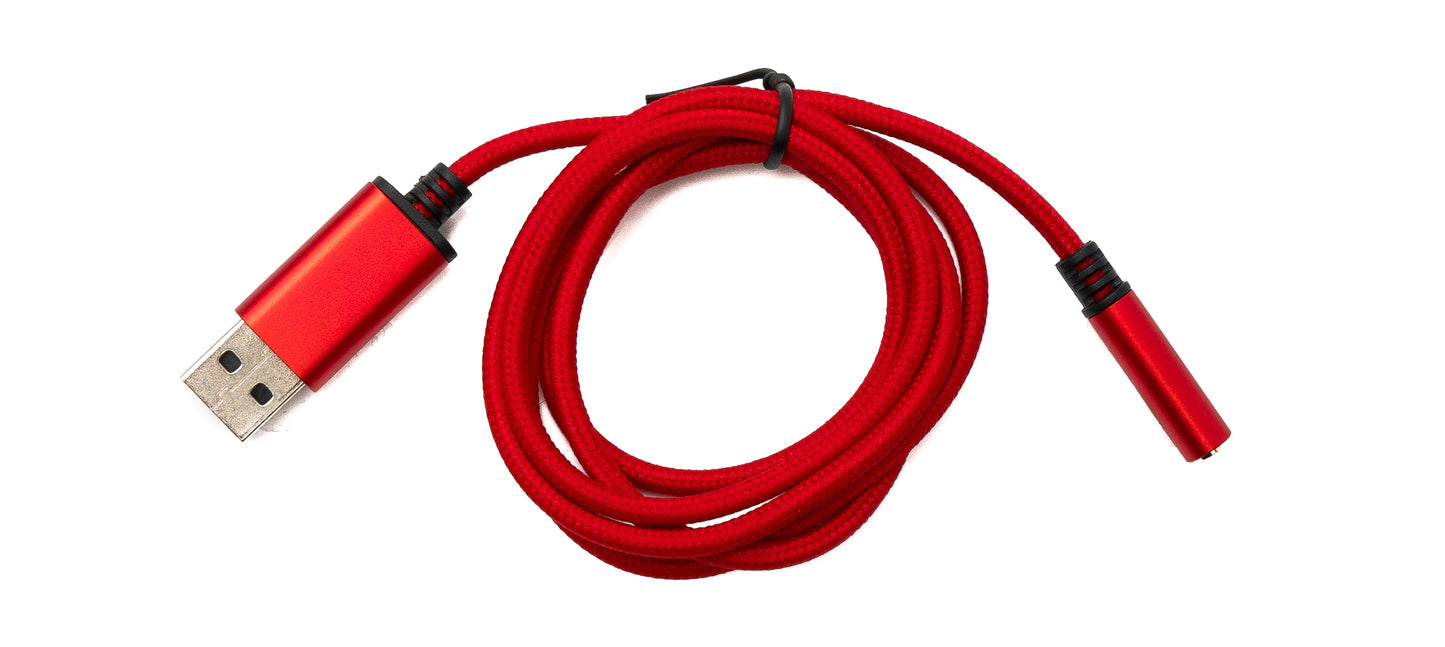 SYSTEM-S Hljóðsnúra USB 100 cm 3,5 mm tengil í 2.0 A tengil AUX fléttaður rauður