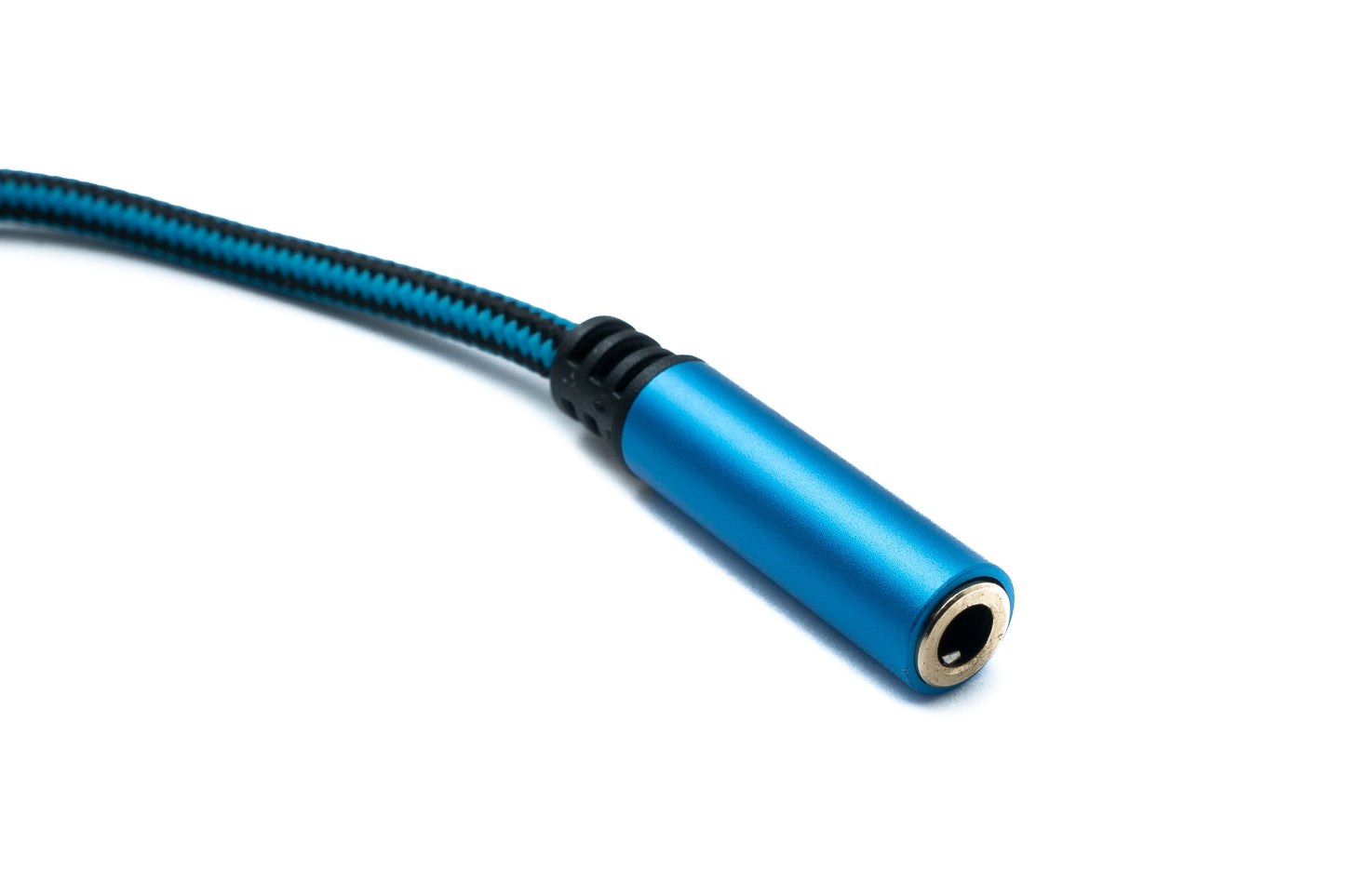 SYSTEM-S Hljóðsnúra með USB-tengi, 20 cm, fléttuð blá, með 3,5 mm tengi í 2.0 A-tengi.
