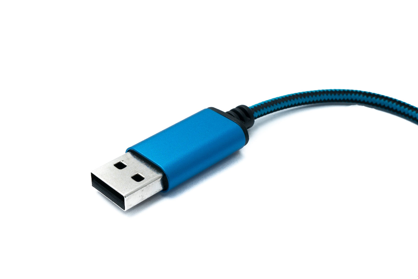 SYSTEM-S Hljóðsnúra með USB-tengi, 20 cm, fléttuð blá, með 3,5 mm tengi í 2.0 A-tengi.