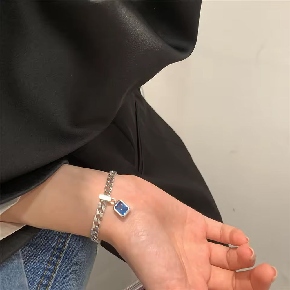 Armband aus 925er Sterling-Silber, Gliederarmband mit blauem Stein, 16 + 5cm