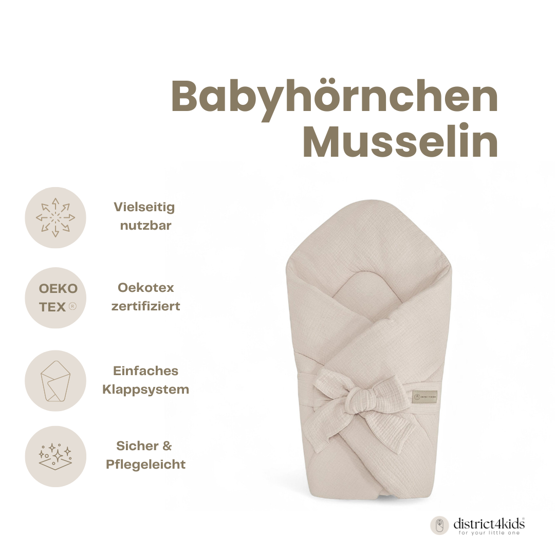 Babyhörnchen Musselin mit Schleife – Kuschelige Puckdecke & Einschlagdecke