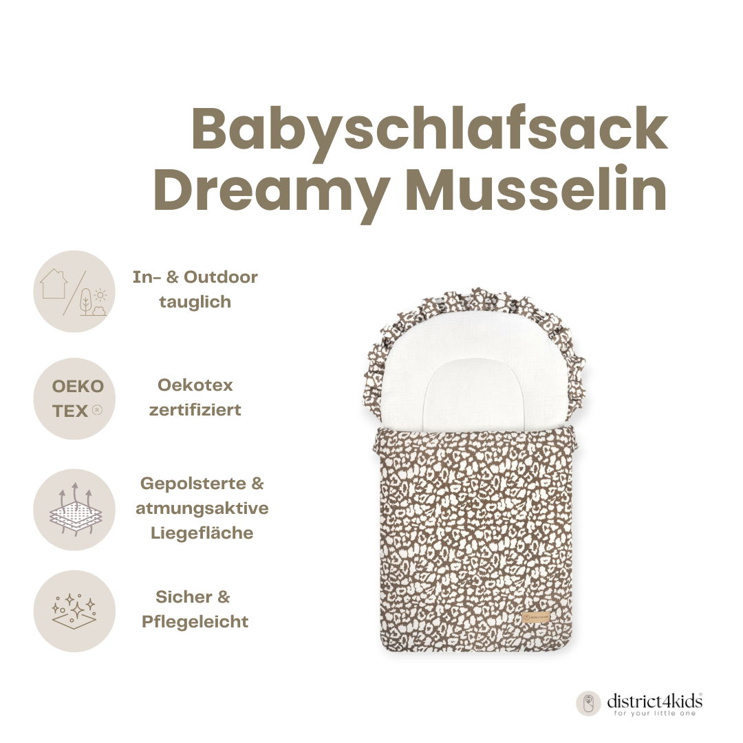 Babyschlafsack Dreamy Musselin Leopard – Ganzjahresschlafsack