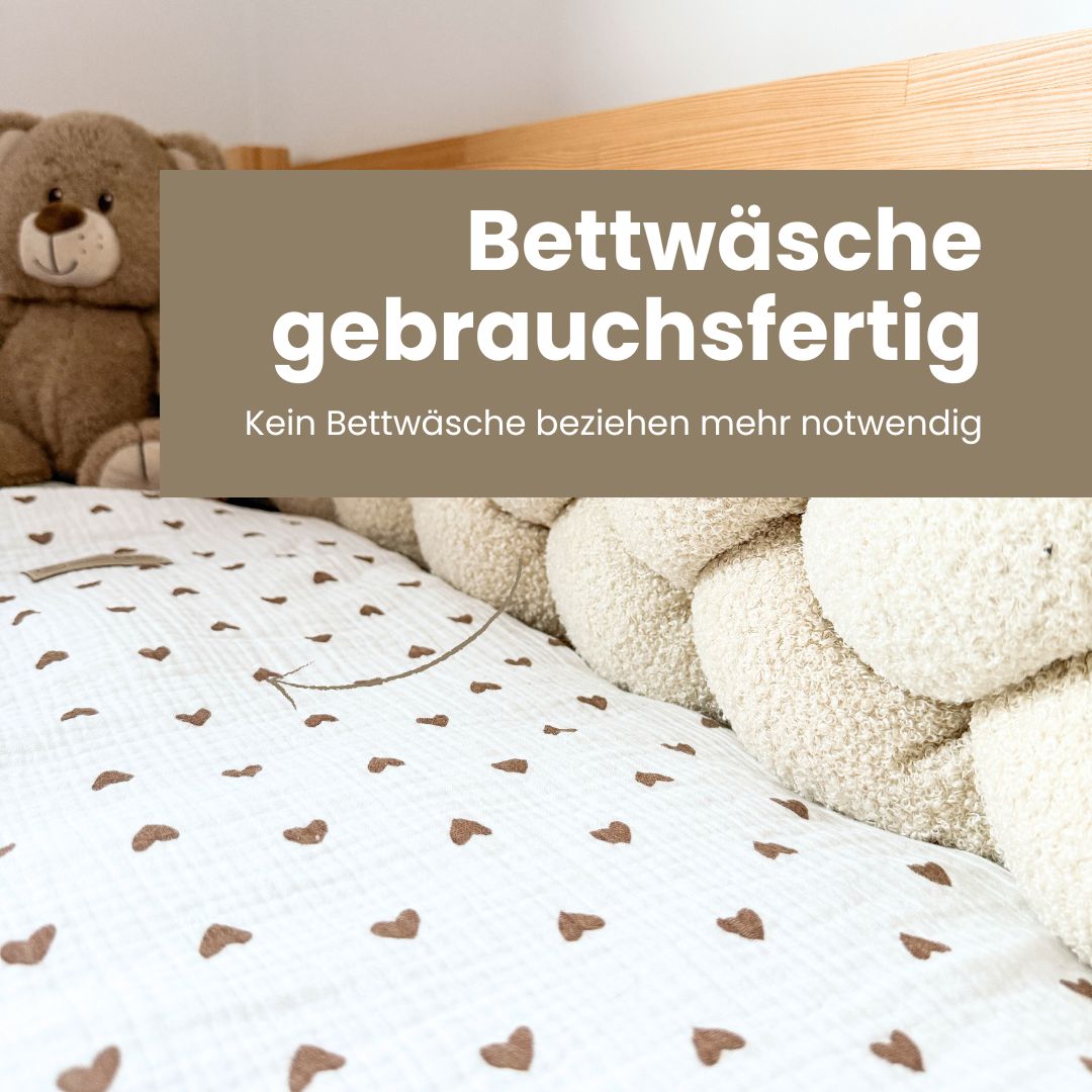 Bettwäsche gebrauchsfertig Musselin Herzen braun – Weich & Atmungsaktiv