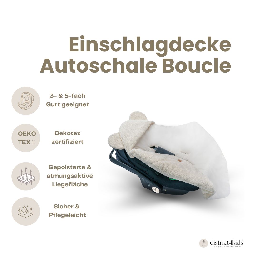 Einschlagdecke Teddystoff Bouclé Teddyohren  – ideal für jede Autoschale