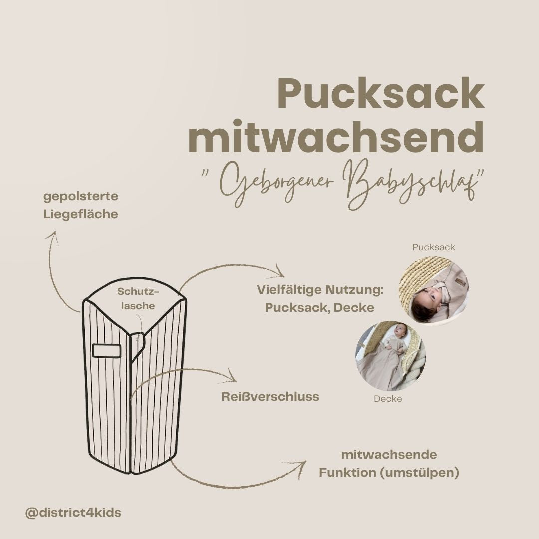 Pucksack Musselin Herzen braun mitwachsend – Ganzjahres Babyschlafsack