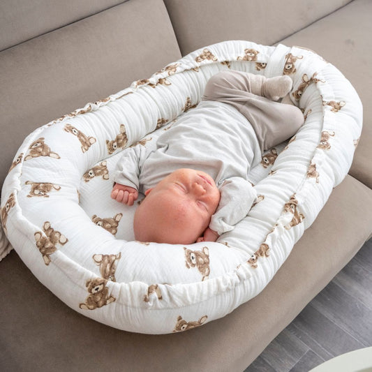 Babynestchen Musselin Teddybär – Weicher Baby-Kokon