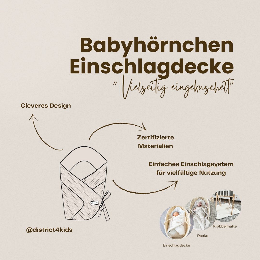 Babyhörnchen Musselin Herzen braun mit Schleife – Puckdecke & Einschlagdecke