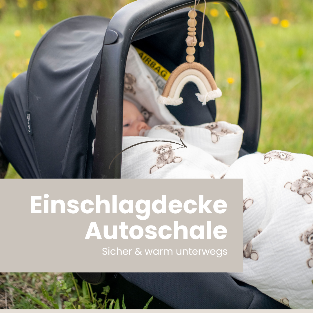 Einschlagdecke Musselin Teddybär – Perfekt für Autoschale Ganzjährig