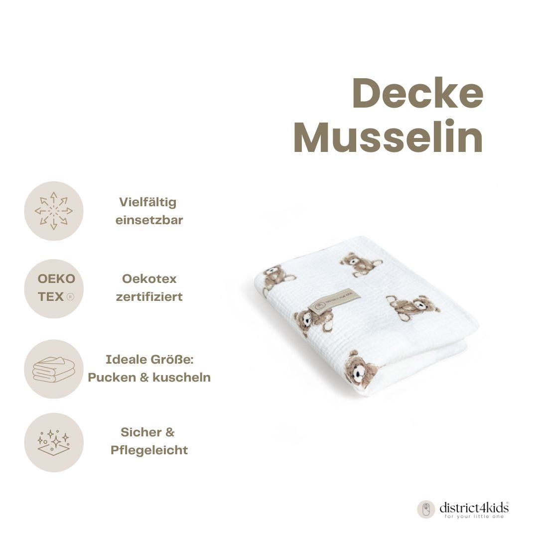 Decke Musselin Teddybär - Mulltuch, Schmuse- & Puckdecke