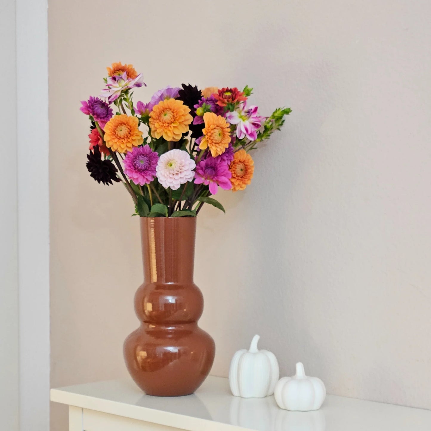 Vase Blumenvase XXL Dekovase Metallvase Beige Braun 38x25 Retro Blumengefäß