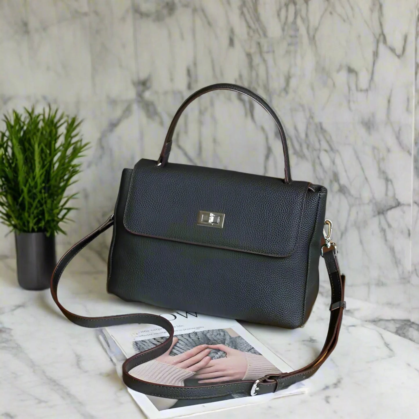 Hönnuð leðurtaska fyrir konur, retro axlar- og crossbody-skrifstofuveski