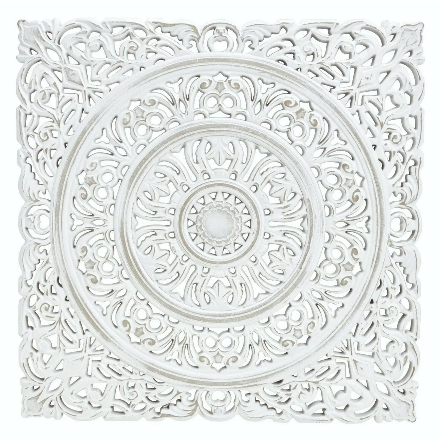 Wandornament Holz weiß 55x55 cm shabby Landhaus Ornament Holzornament Holzbild