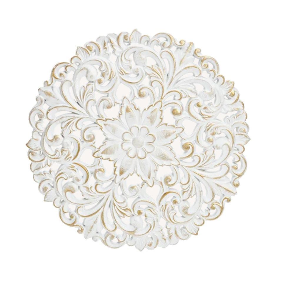 Ornament Holzbild Wandornament Holz shabby weiß Landhaus Dekoration Mandala Deko