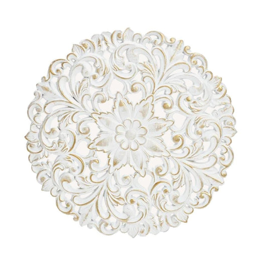 Ornament Holzbild Wandornament Holz shabby weiß Landhaus Dekoration Mandala Deko