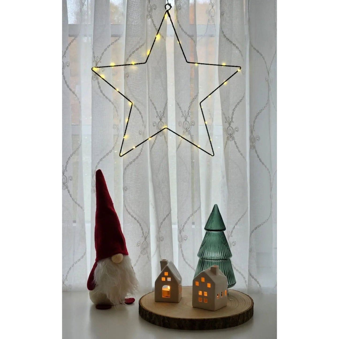 Stern LED warmweiß Weihnachtsstern schwarz Metallstern Batterie Timer Ø 40 cm