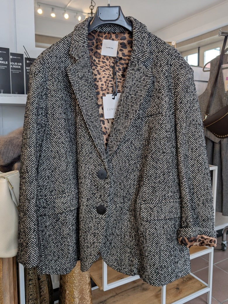 Damen Woll Blazer Fischgrät Leo Muster innen - von LUMINA, One Size