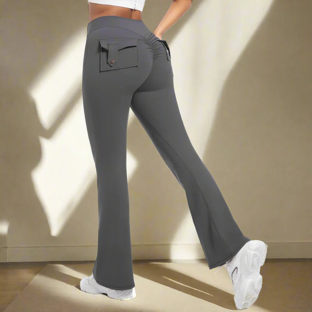 Leggings með víðvaxnum vösum fyrir konur, há mitti, öndunarvænar götustíll