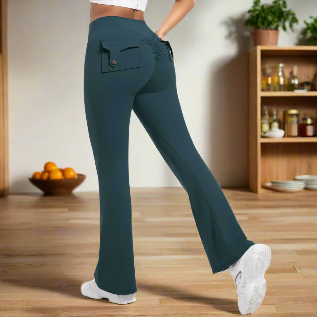 Leggings með víðvaxnum vösum fyrir konur, há mitti, öndunarvænar götustíll