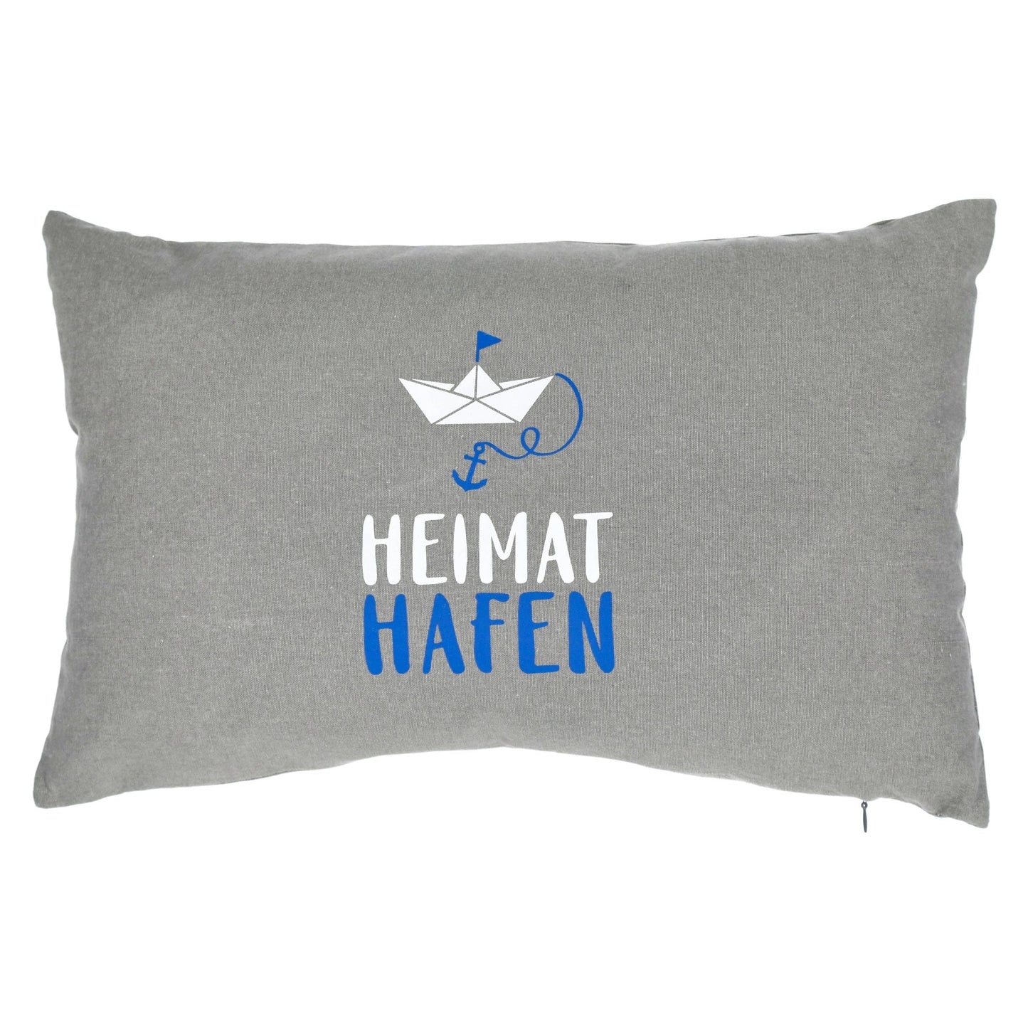 Kissen Dekokissen grau Maritim mit Füllung 47x28 cm Ahoi Hafen Zierkissen Boot Anker