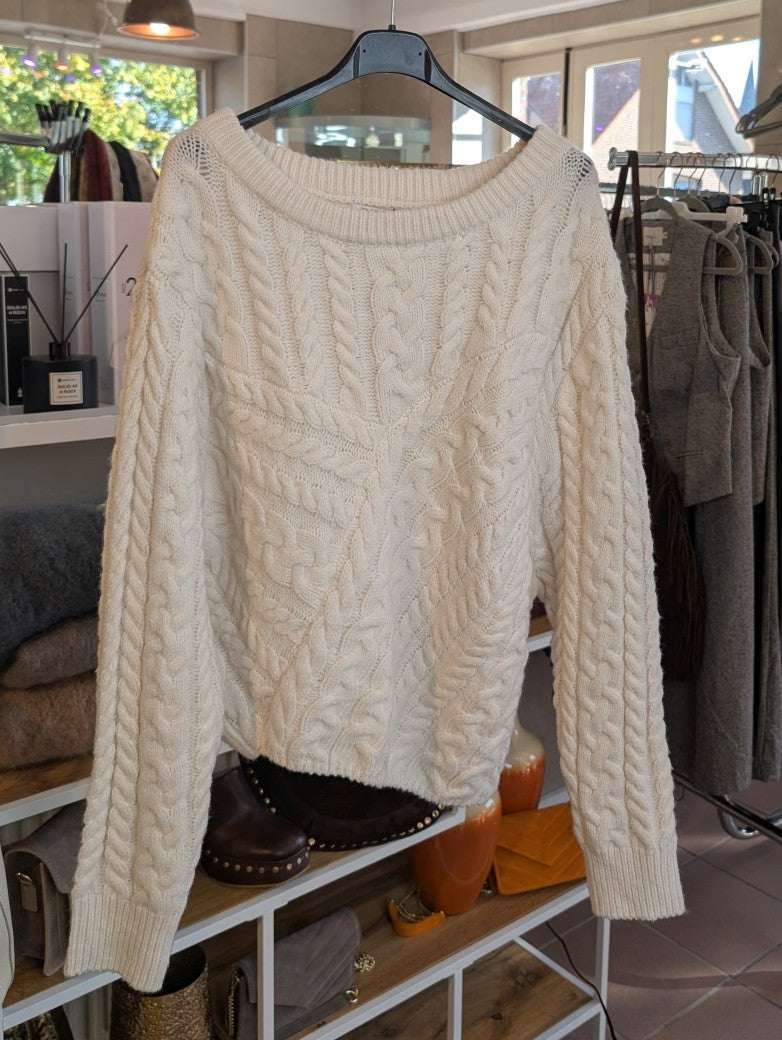 Zopfmuster Pulli asymmetrisch Viskose Créme One Size - von EFFENY HL211