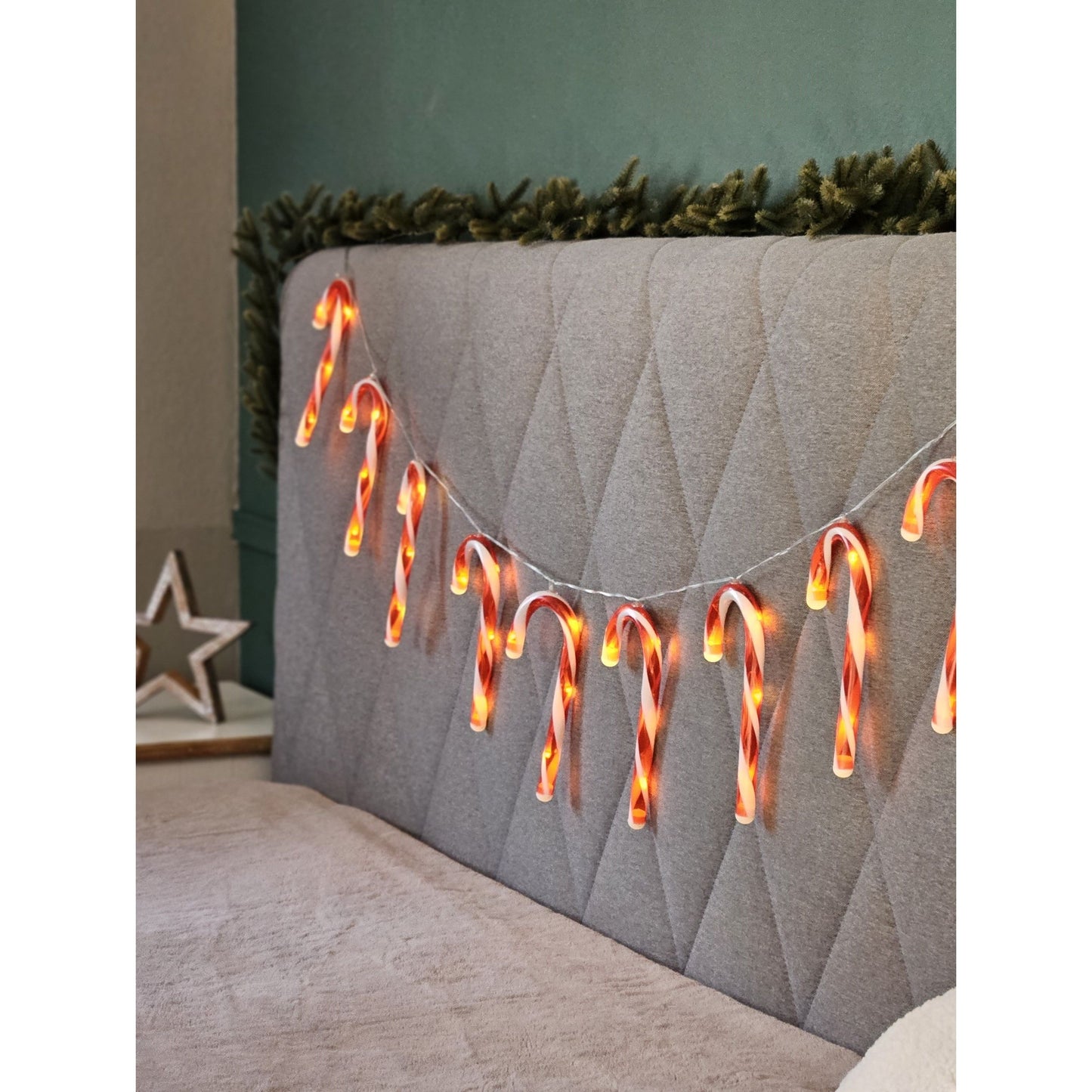 Lichterkette 180 cm Zuckerstangen LED Batterie warmweiß Weihnachtsbeleuchtung