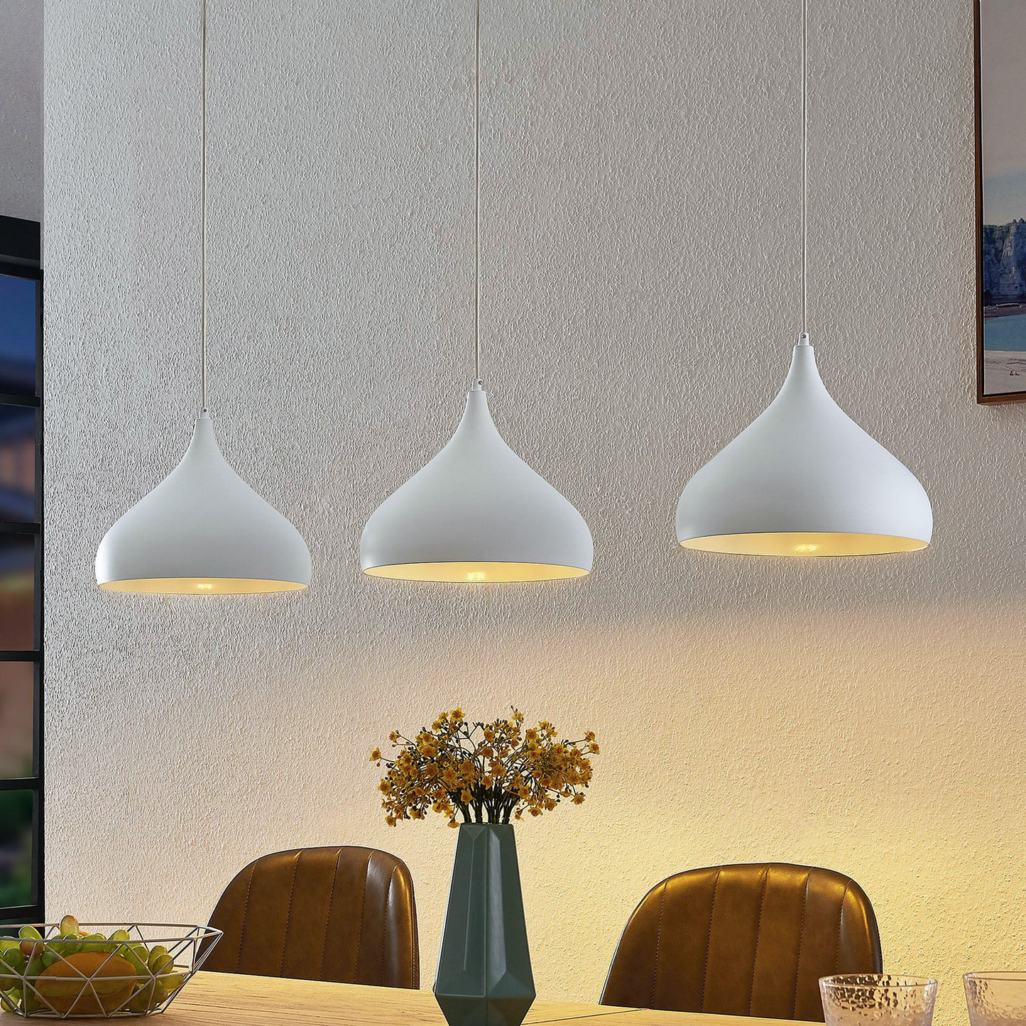 B-grade Lindby Elamira pendant light, ceiling lamp, hanging lamp, 3 bulbs, E27, white, M899 