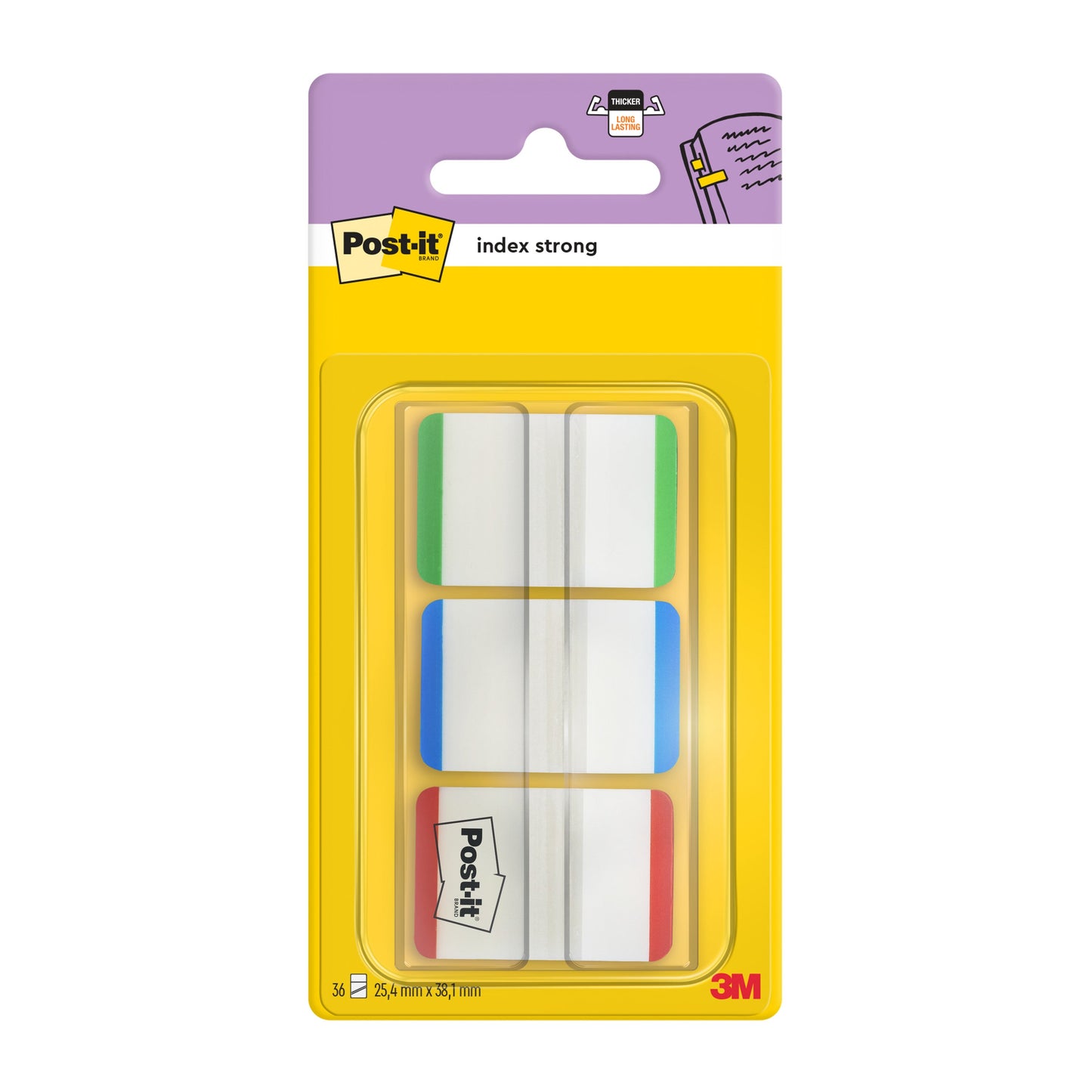 Post-it® Index Strong Ablagetabs, Standard, Verschiedene Farben, 25,4 mm x 38,1 mm, 66 Haftstreifen/Spender