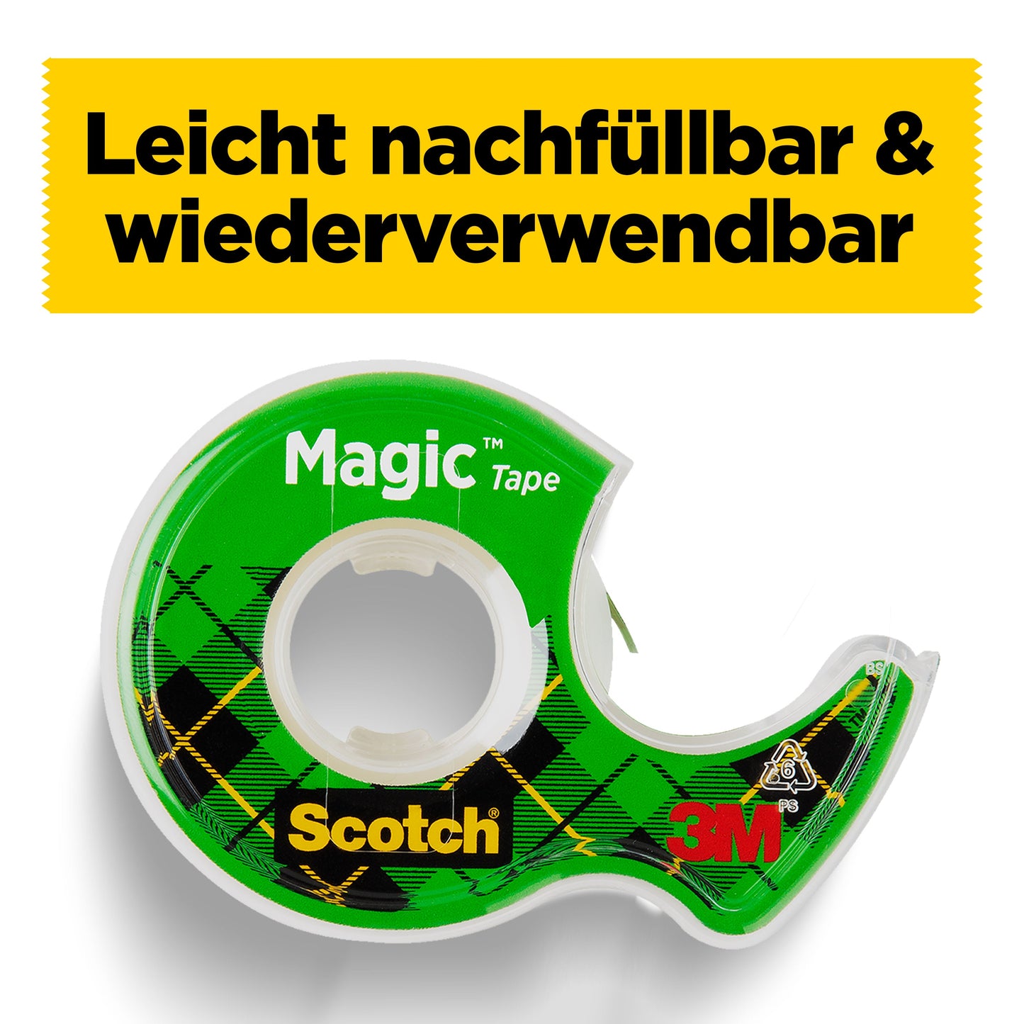 Scotch® Magic™ Unsichtbares Klebeband 1 Rolle, 19 mm x 7,5 m + Handabroller | Packung (1 Rolle)