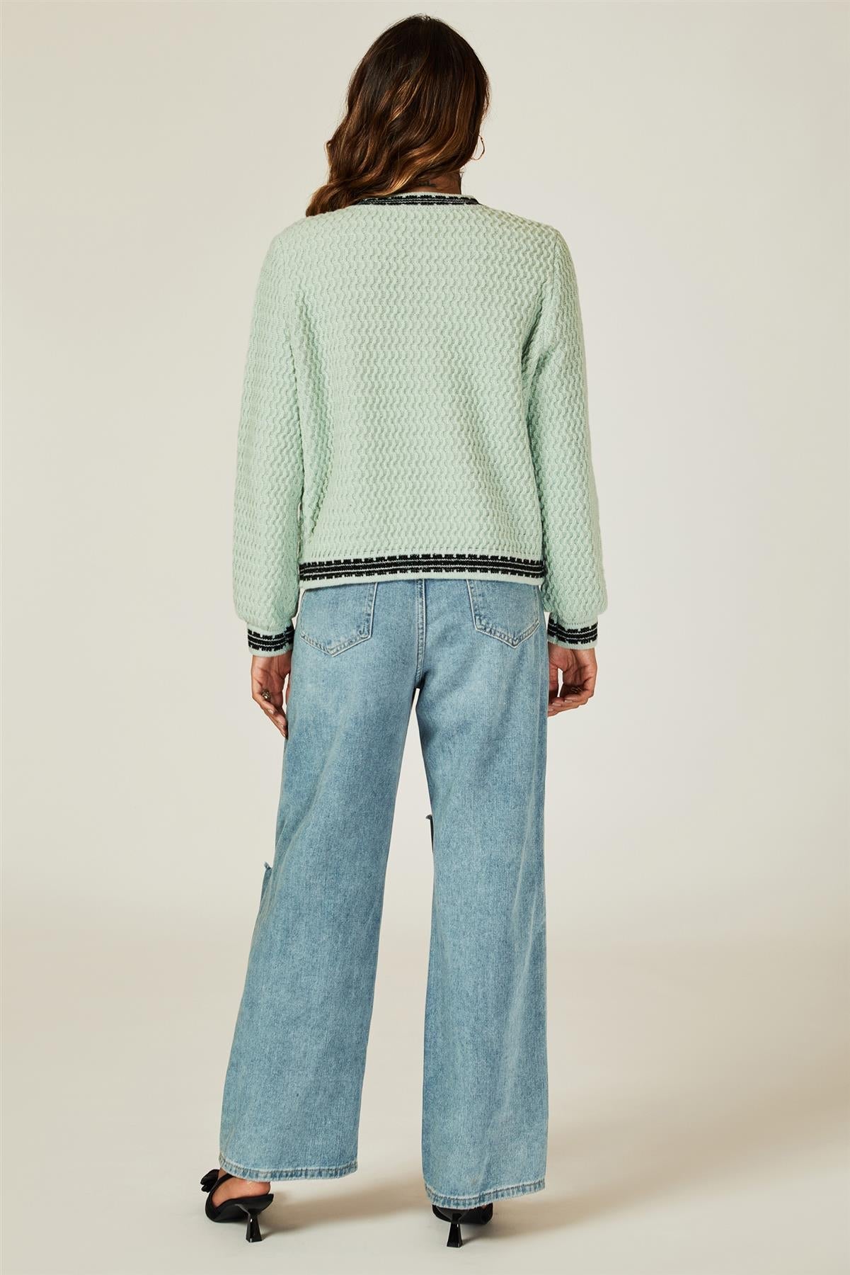 Pocket Knit Cardigan In Gray Green