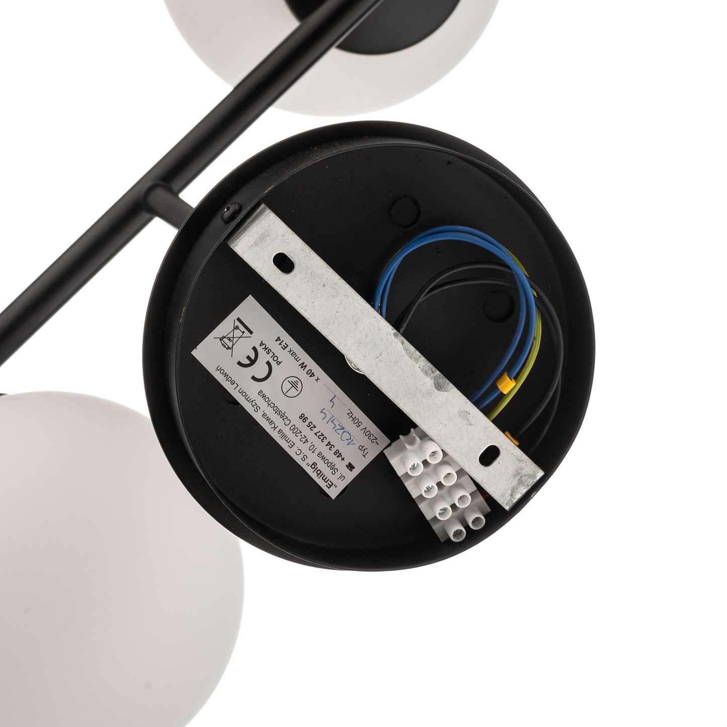 B-flokks Euluna loftlampi, loftljós, lampi, ljós Kabo, 1 armur, svartur, fjögurra ljósa 