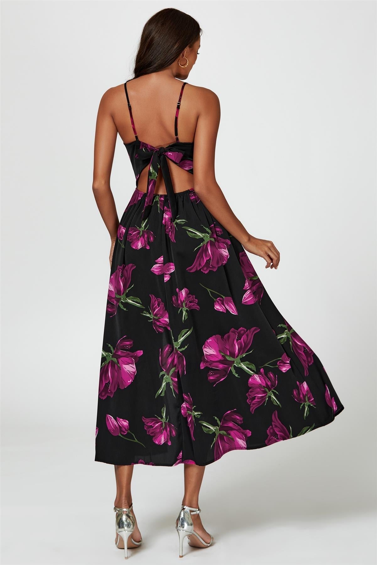 Floral Print Maxi Dress In Black
