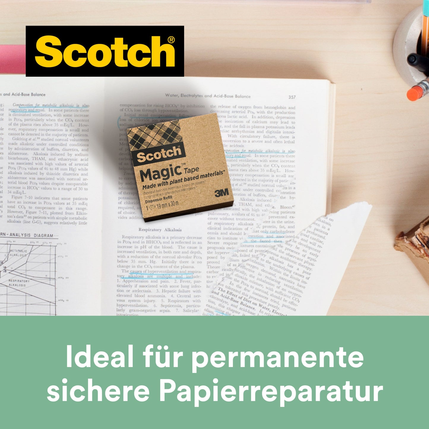 Scotch® Magic™ Klebeband 9-1930R, mit 66 % pflanzlichem Klebstoff hergestellt, 19 mm x 30 m, 1 Rolle/Packung | Packung (1 Rolle)