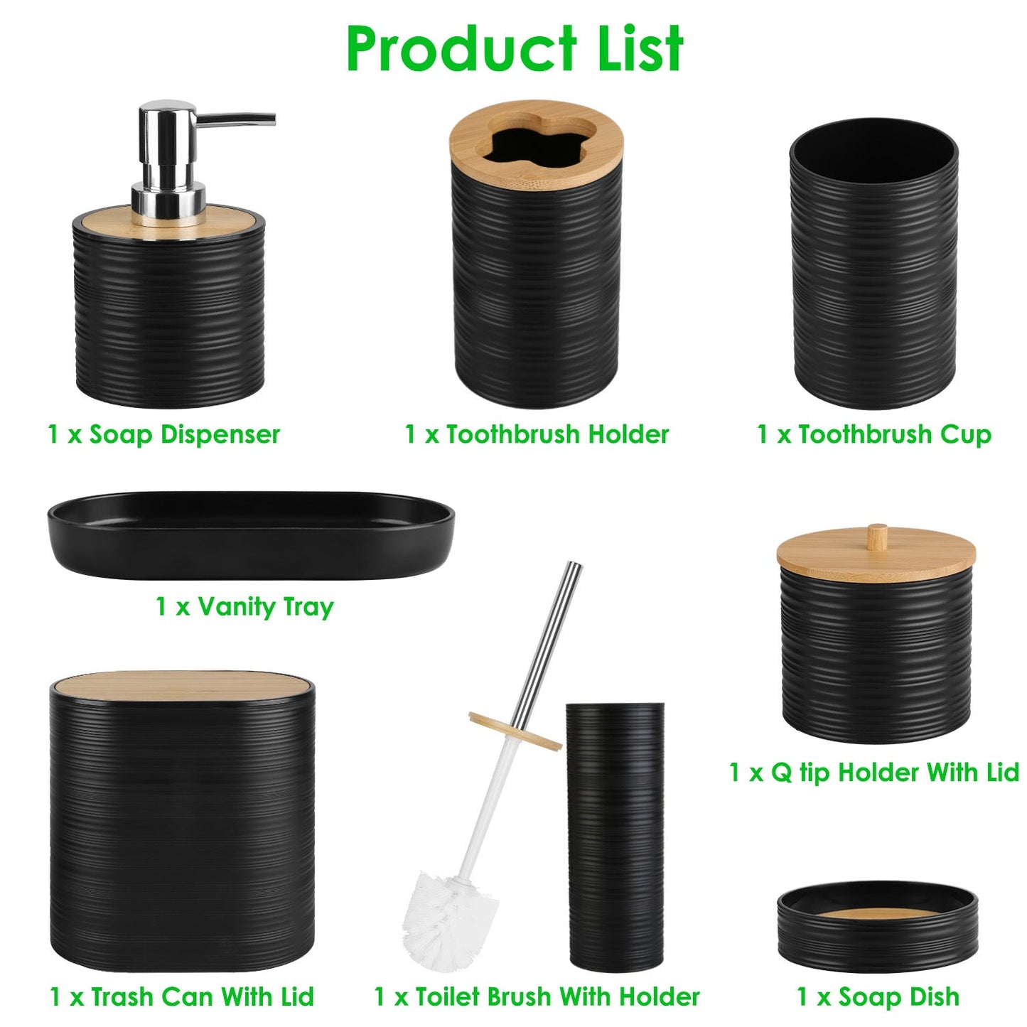 5 Colors Options -- Set Of 8Pcs Bathroom Accessories