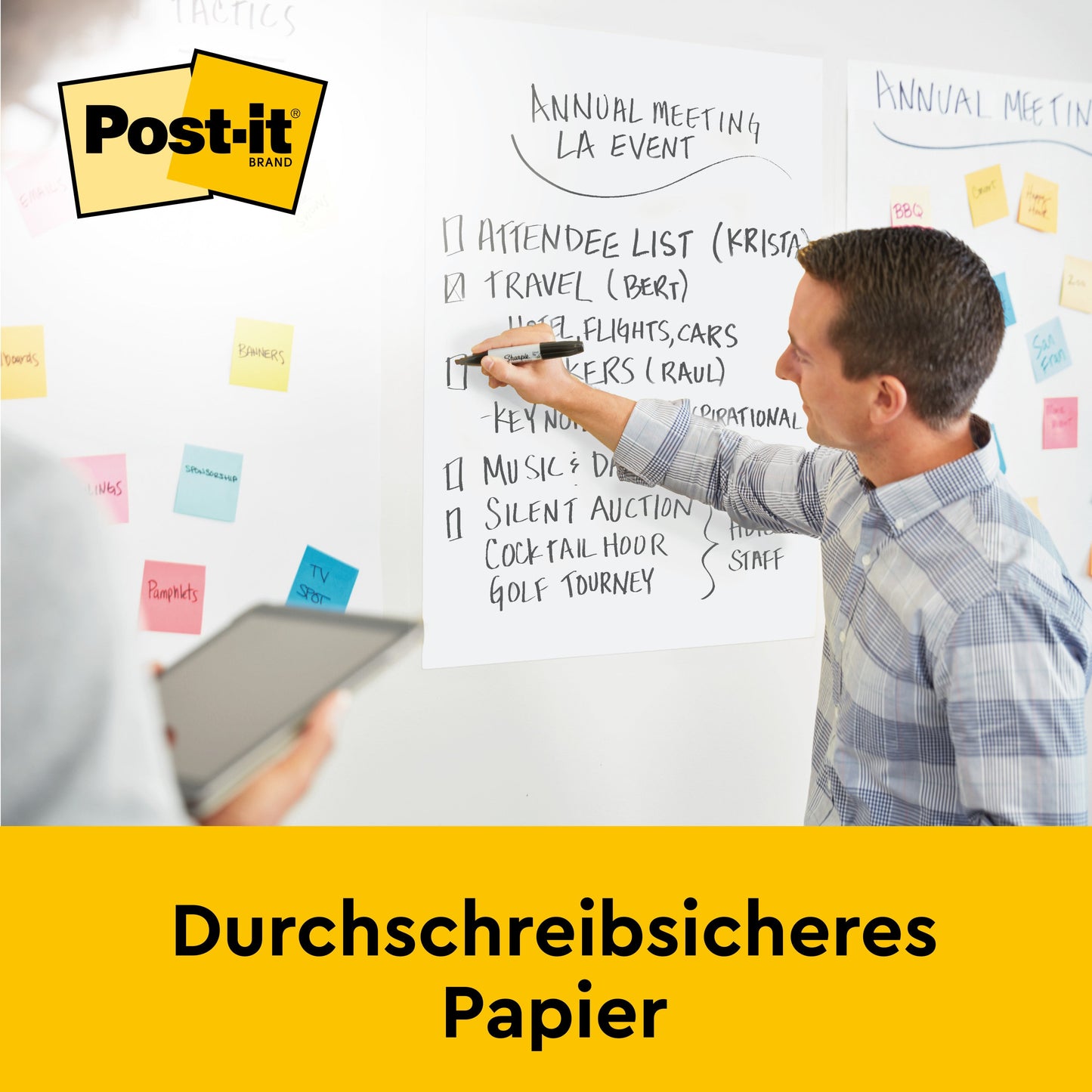 Post-it® Super Sticky selbsthaftendes Meeting Chart/Flipchart 559P, Weiß, 63,5 cm x 76,2 cm, Promotion + Post-it® Super Sticky Meeting Notes, Verschiedene Neonfarben, 2 Blöcke + 4 Gratis/Packung, 100% PEFC, SGSCH-PEFC-COC-110078 | Packung (1 Set)